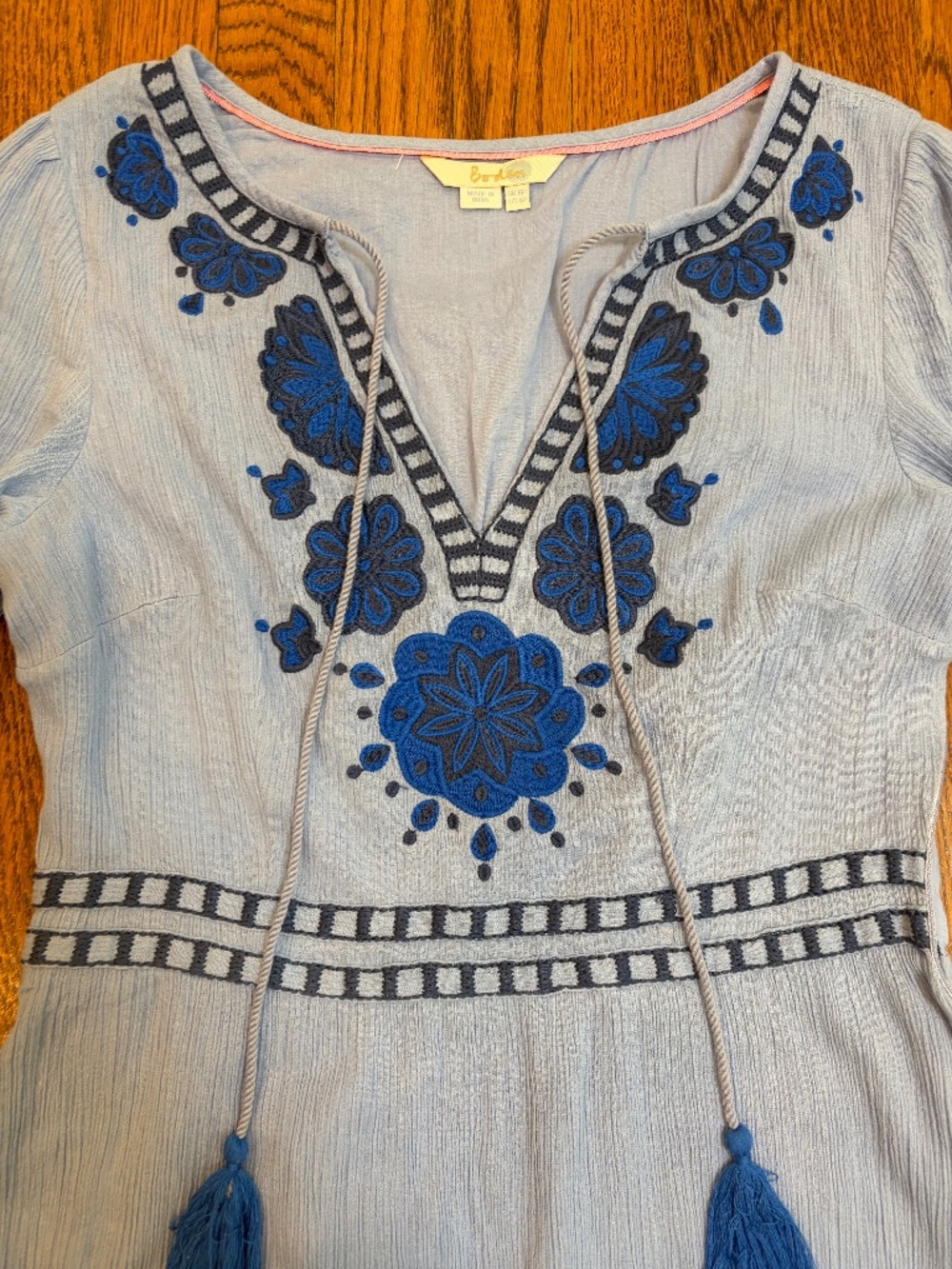 Boden Light Blue Midi Dress with Navy Embroidery - Picture 4 of 8